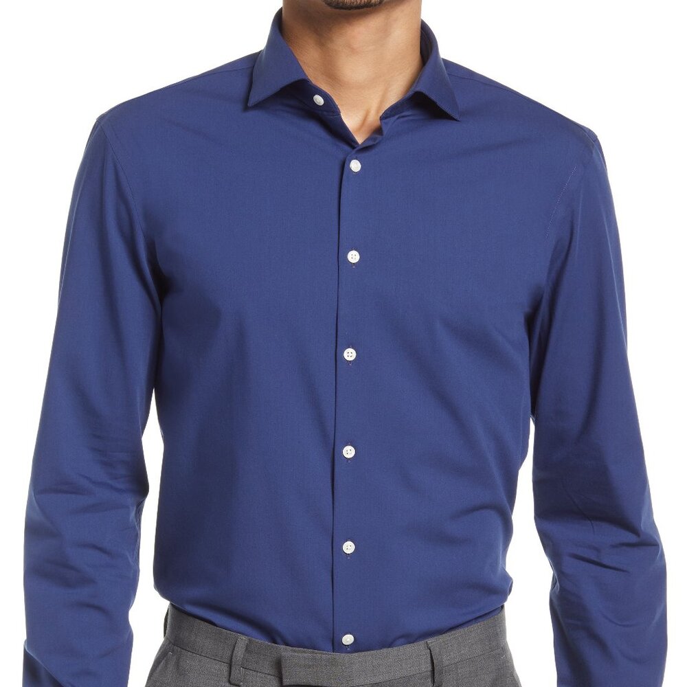 Nordstrom Tech-Smart Extra Trim Fit Dress Shirt in Navy, Size 17